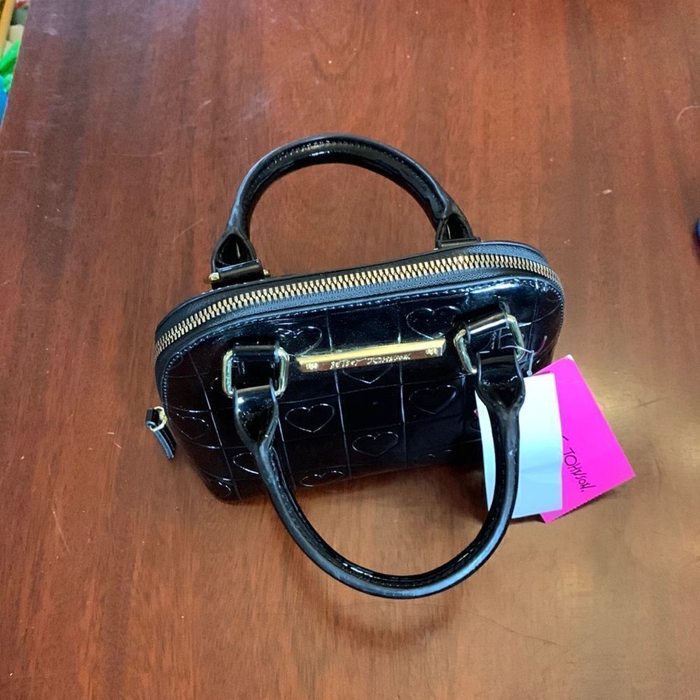 Betsey Johnson black patent leather top handle purse NWT